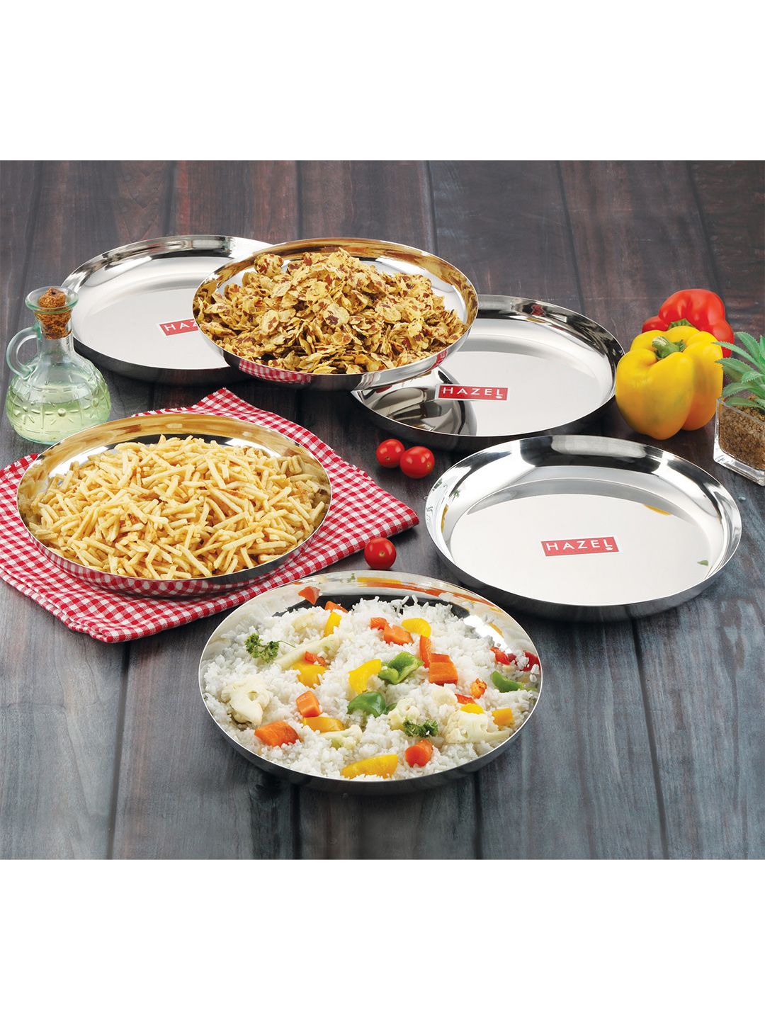 HAZEL Silver-Toned 6 Pieces Stainless Steel Glossy Plates Price in India