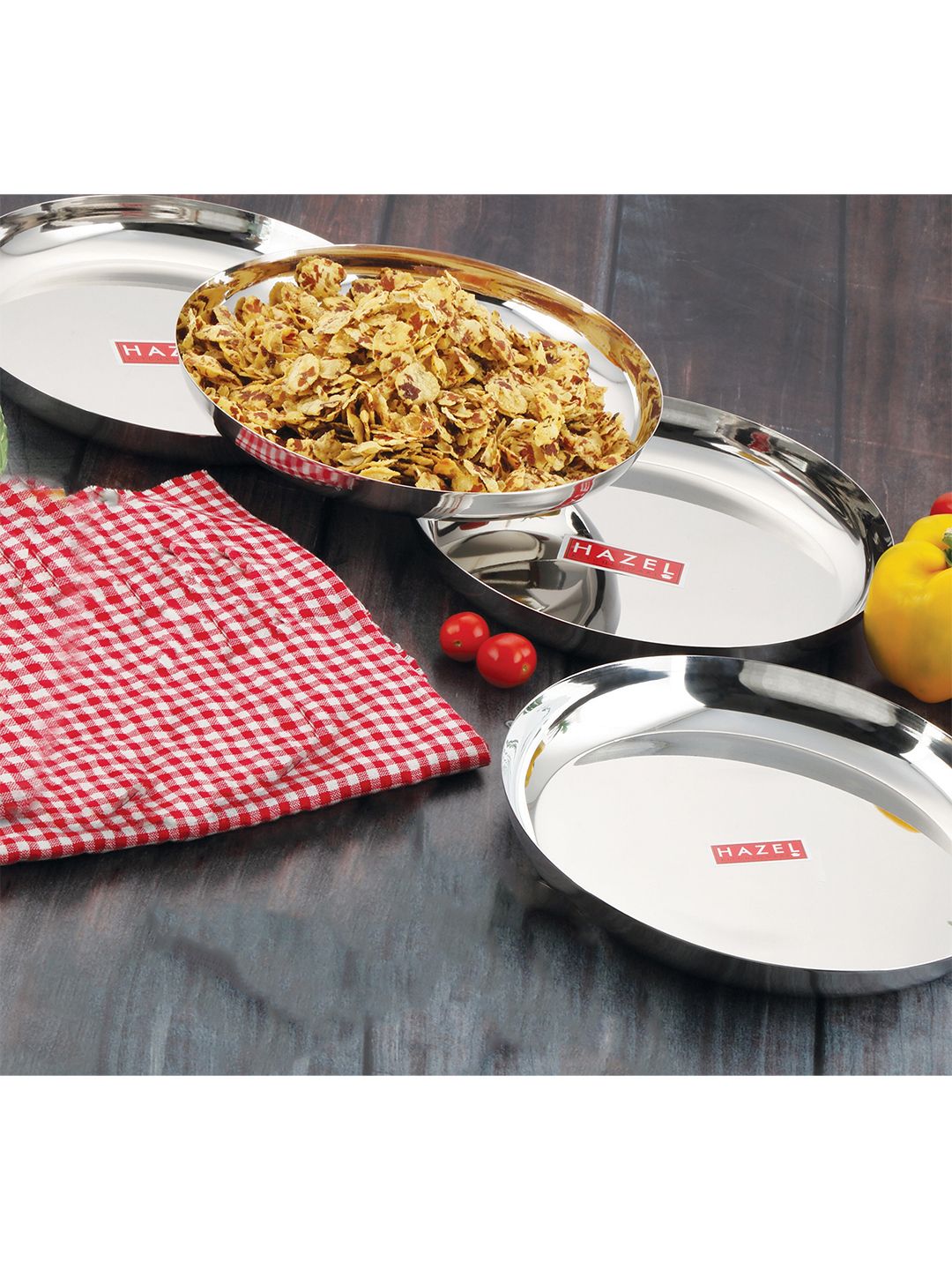 HAZEL Silver-Toned Set of 4 Pieces Stainless Steel Glossy Plates Price in India