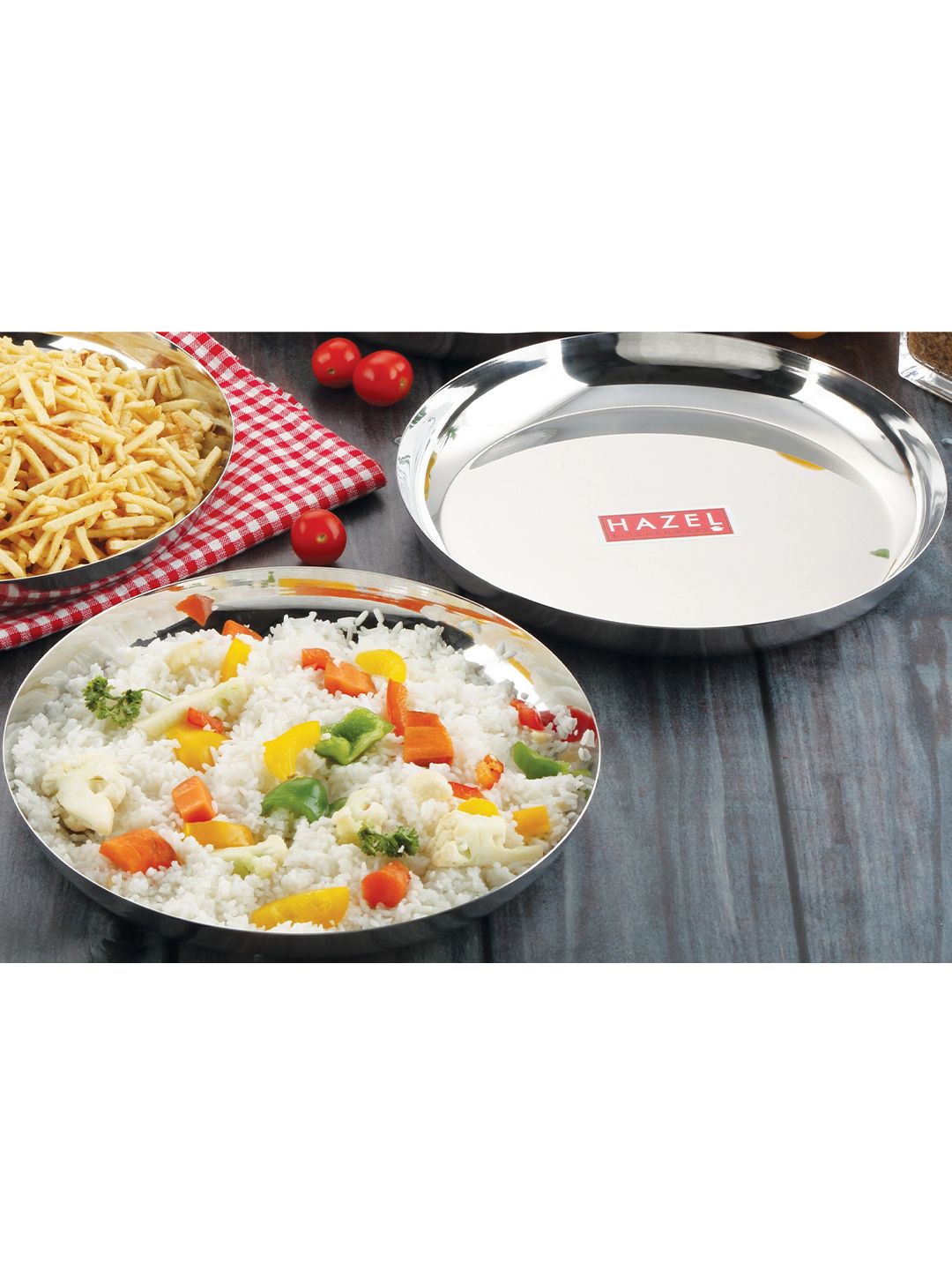 HAZEL Silver-Toned Set of 2 Stainless Steel Glossy Plates Price in India