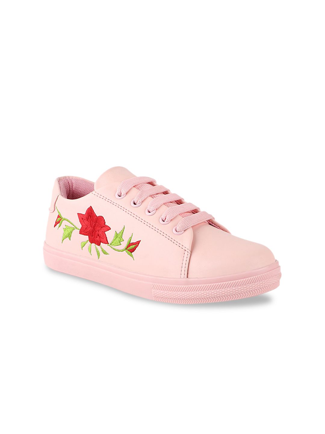 Shoetopia Woman Pink Embroidered Sneakers Price in India