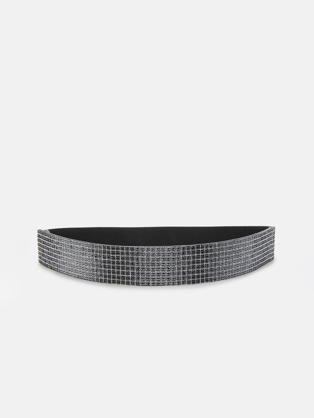 Kazo Women Black Textured Thin Rhinestone PU Belt Price in India