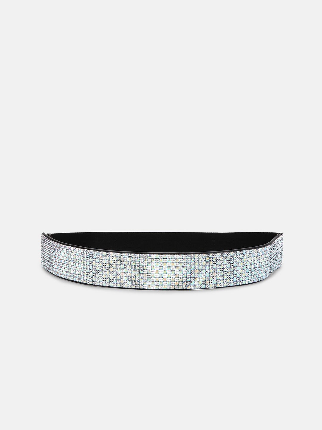 Kazo Women Silver-Toned Textured PU Stretchable Wide Belt Price in India