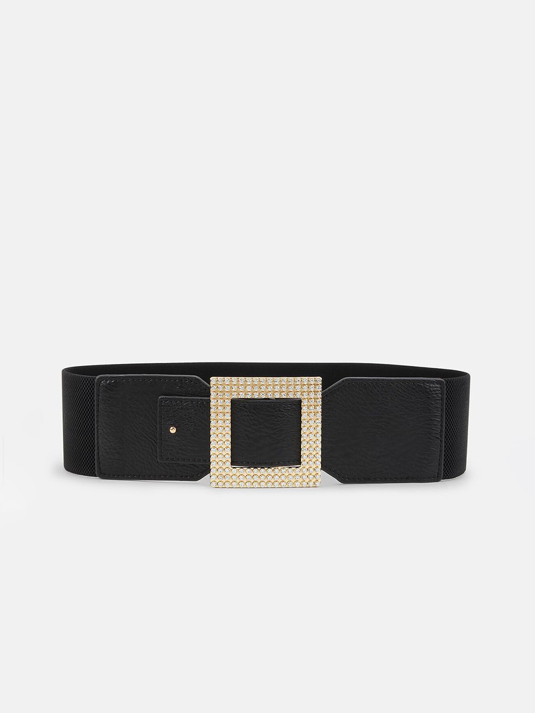 Kazo Women Black PU Rectangle Studded Buckle Belt Price in India