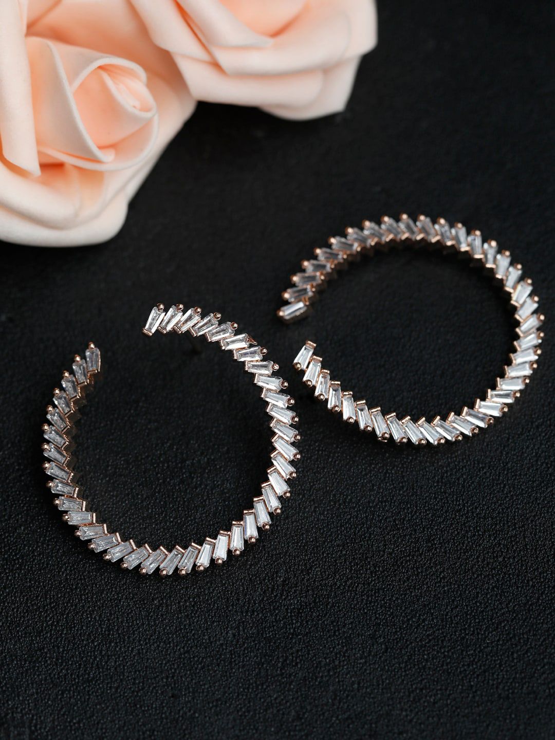 Priyaasi Rose Gold Contemporary Half Hoop Earrings Price in India