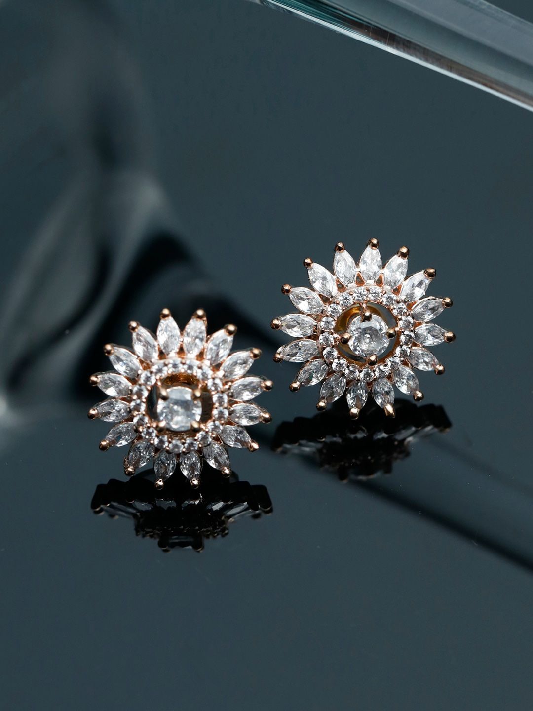 Priyaasi Rose Gold Contemporary Blooming Flower Studs Earrings Price in India