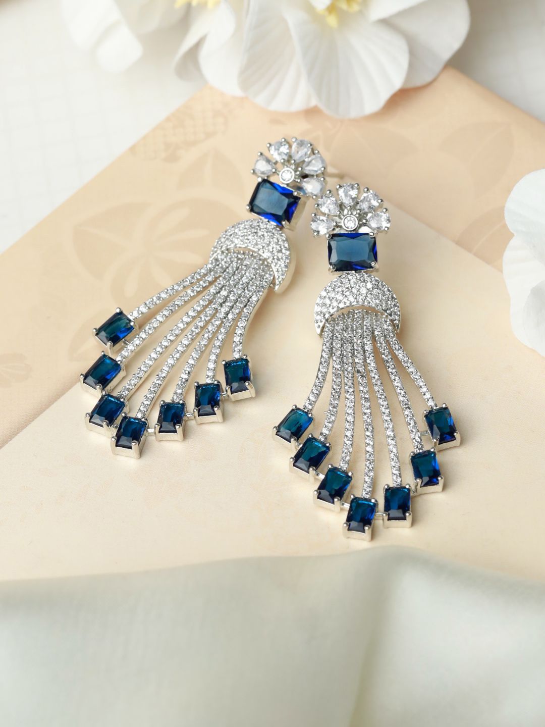 Priyaasi Silver-Toned Contemporary Drop Earrings Price in India