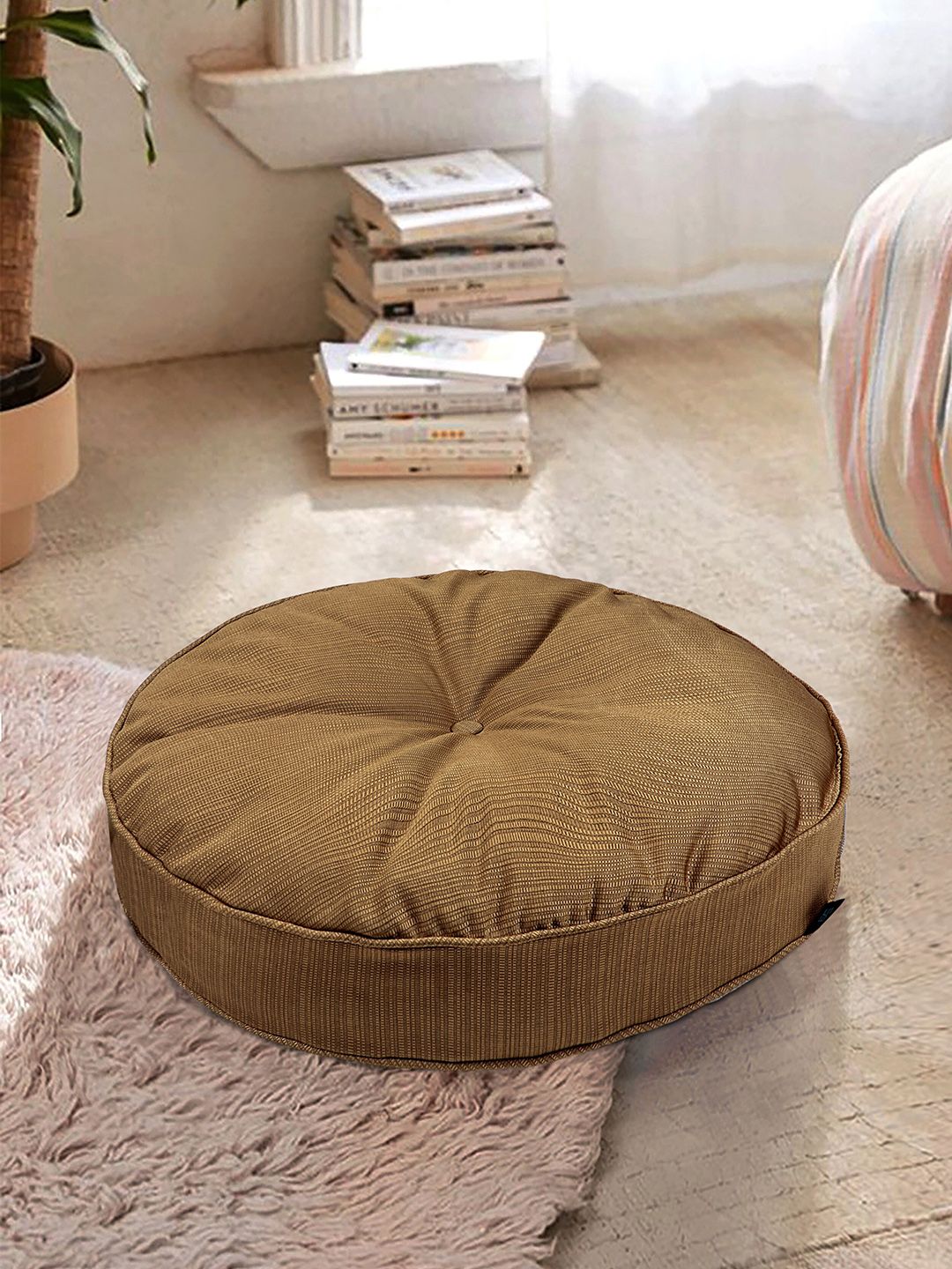 S9home by Seasons Brown Striped Round Floor Cushion Price in India