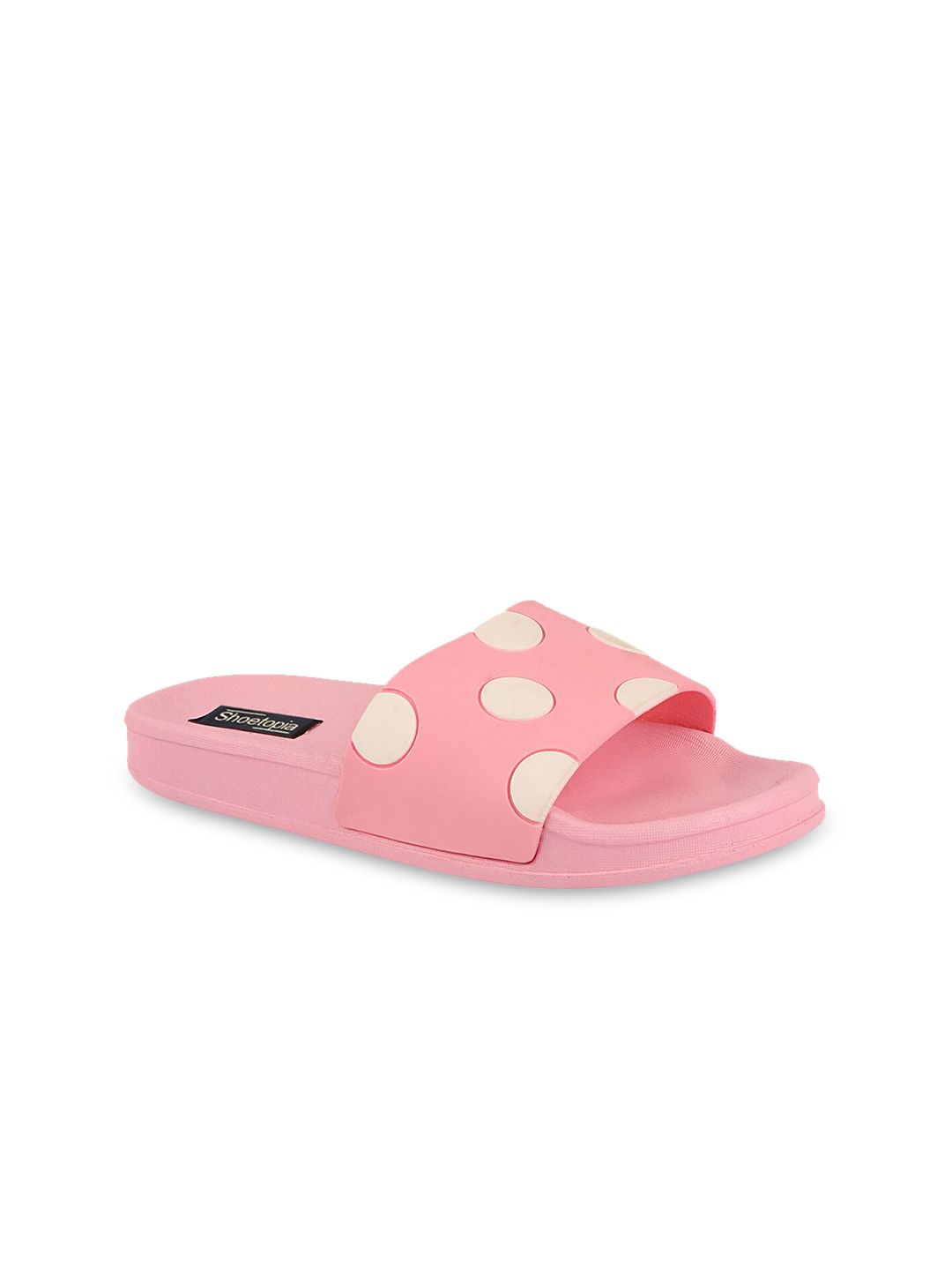 Shoetopia Women Pink & White Printed Rubber Sliders Price in India