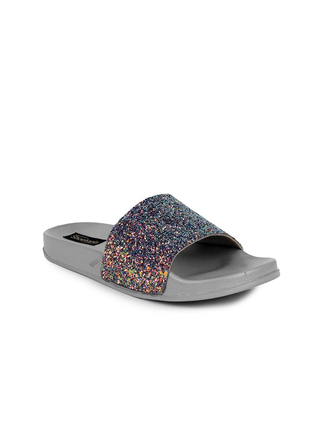 Shoetopia Women Grey Embellished Rubber Sliders Price in India