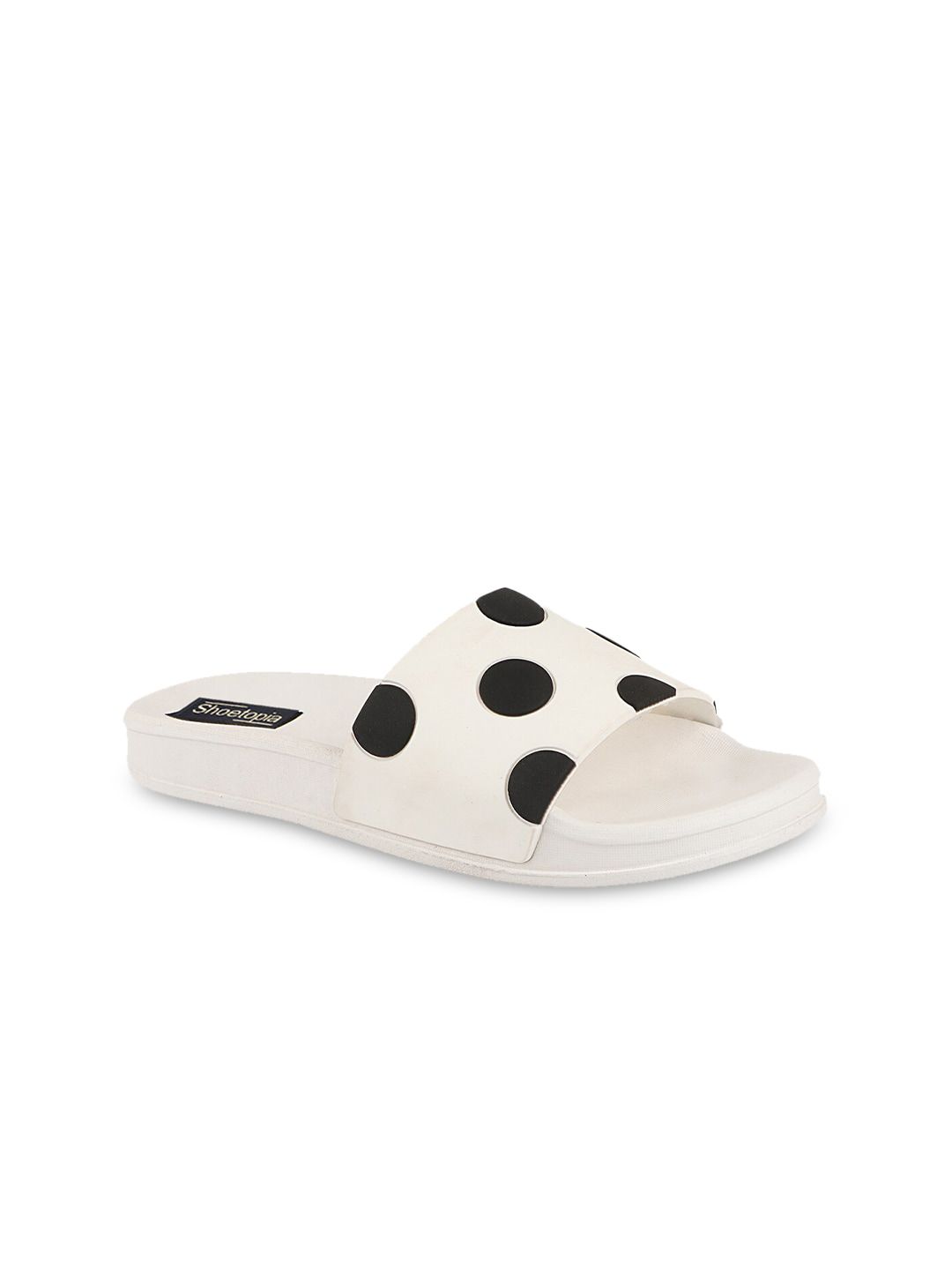 Shoetopia Women White & Black Printed Sliders Price in India