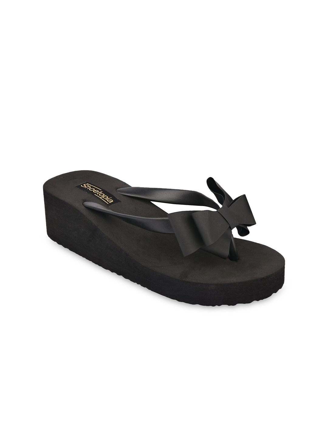 Shoetopia Women Black Rubber Thong Flip-Flops Price in India