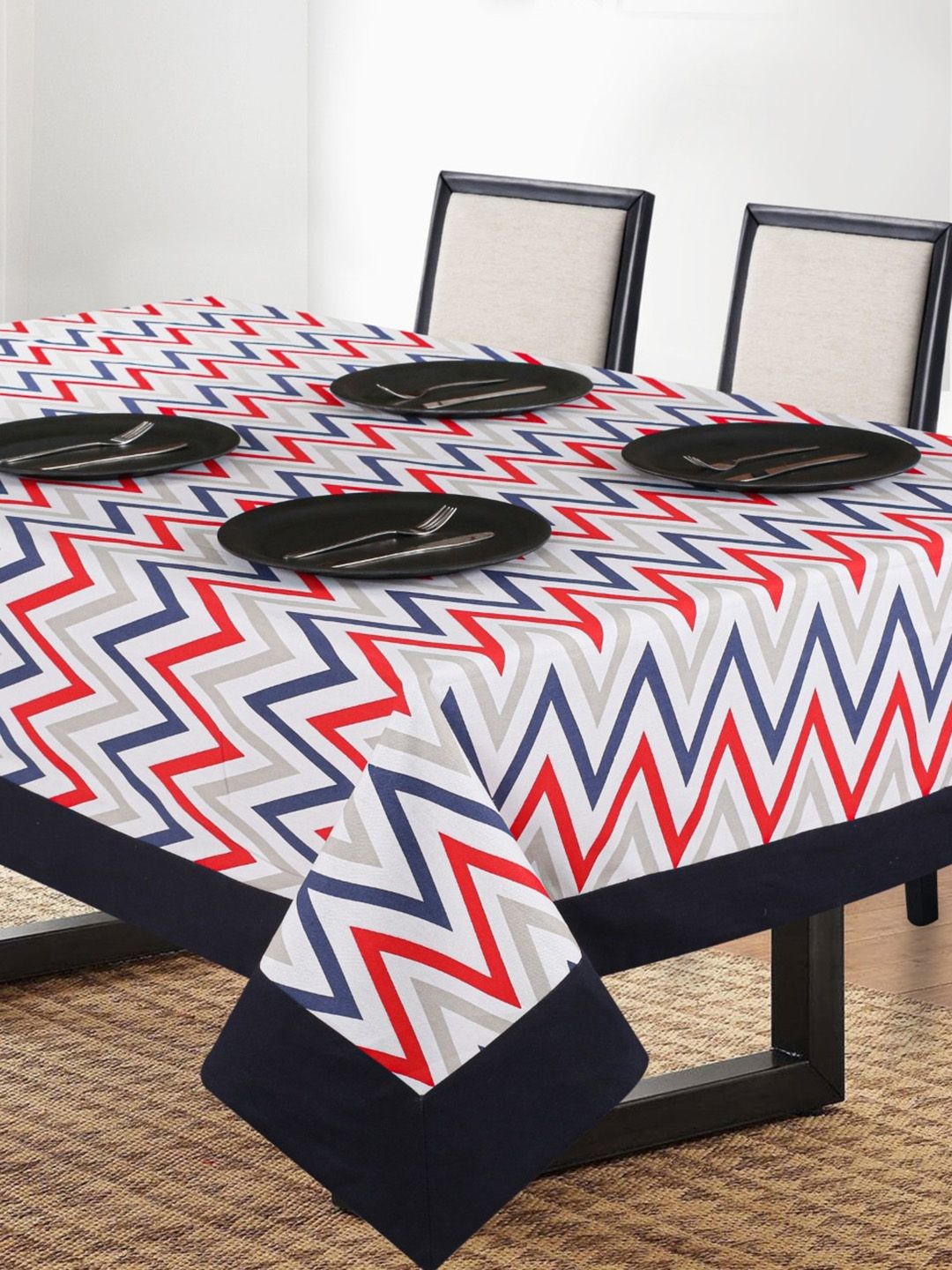 SHADES of LIFE Red & Blue Printed 6-Seater Rectangle Cotton Table Cover Price in India