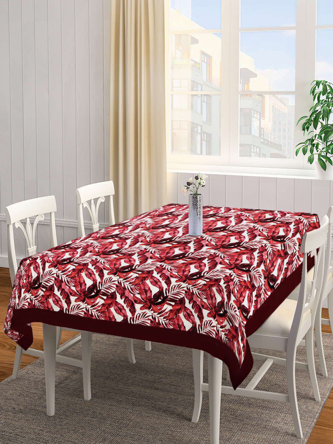 SHADES of LIFE Maroon & White Floral Printed 6-Seater Rectangle Cotton Table Cover Price in India