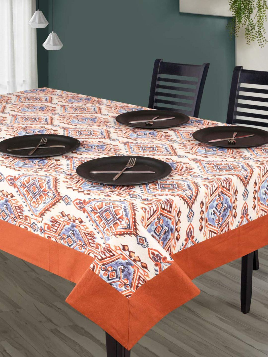 SHADES of LIFE Rust & Cream Floral Printed Cotton 4-Seater Table Covers Price in India