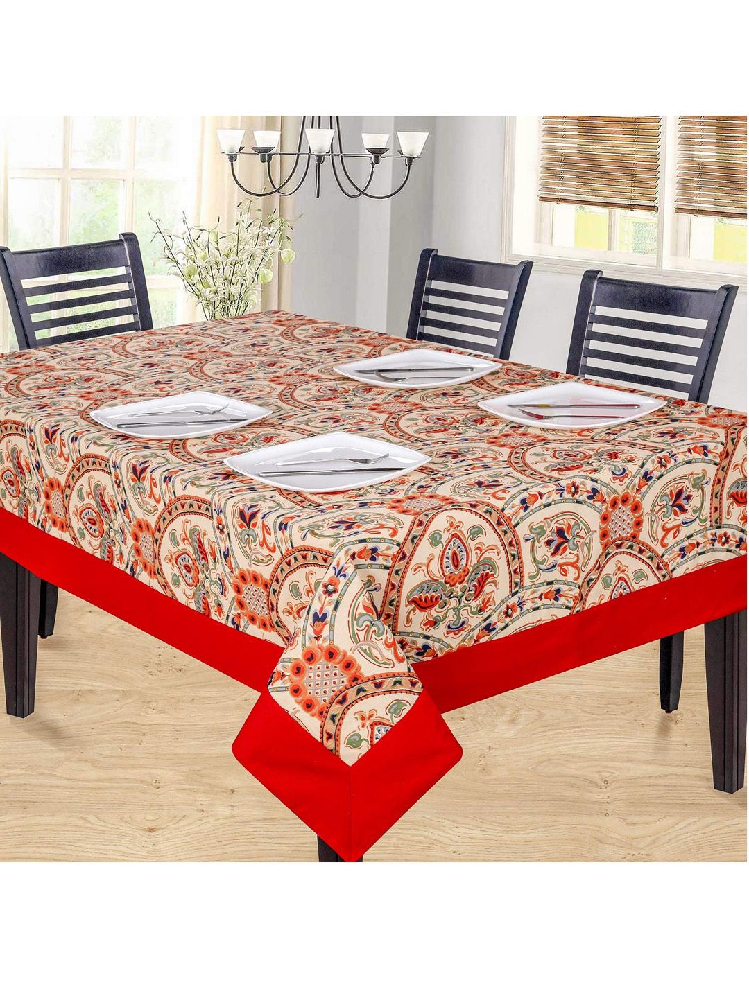 SHADES of LIFE Red & Green Floral Printed Cotton 4-Seater Table Covers Price in India