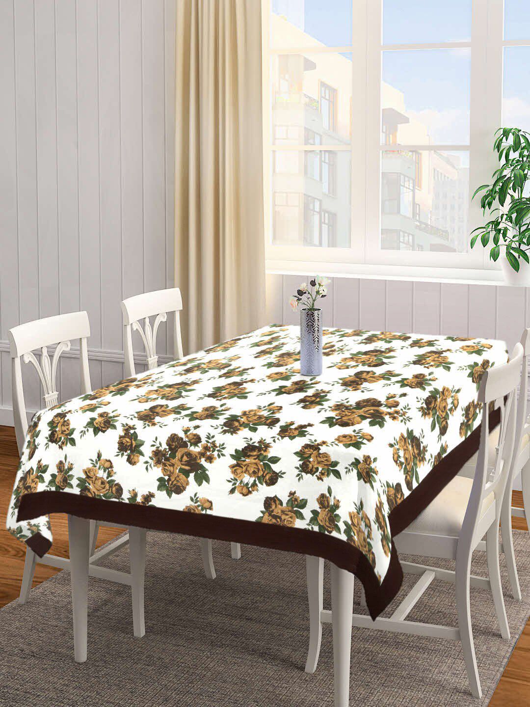 SHADES of LIFE Brown & White Floral Printed Cotton 6-Seater Table Cover Price in India