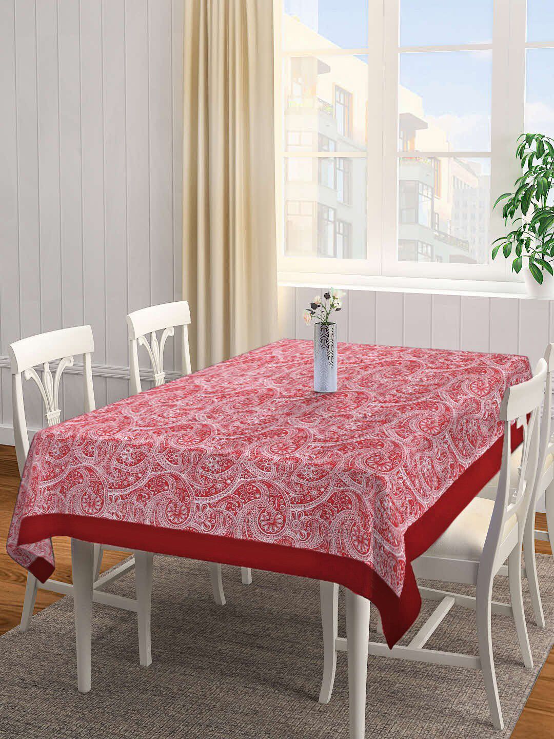 SHADES of LIFE Maroon & Grey Ethnic Motifs Printed Cotton 6-Seater Table Cover Price in India