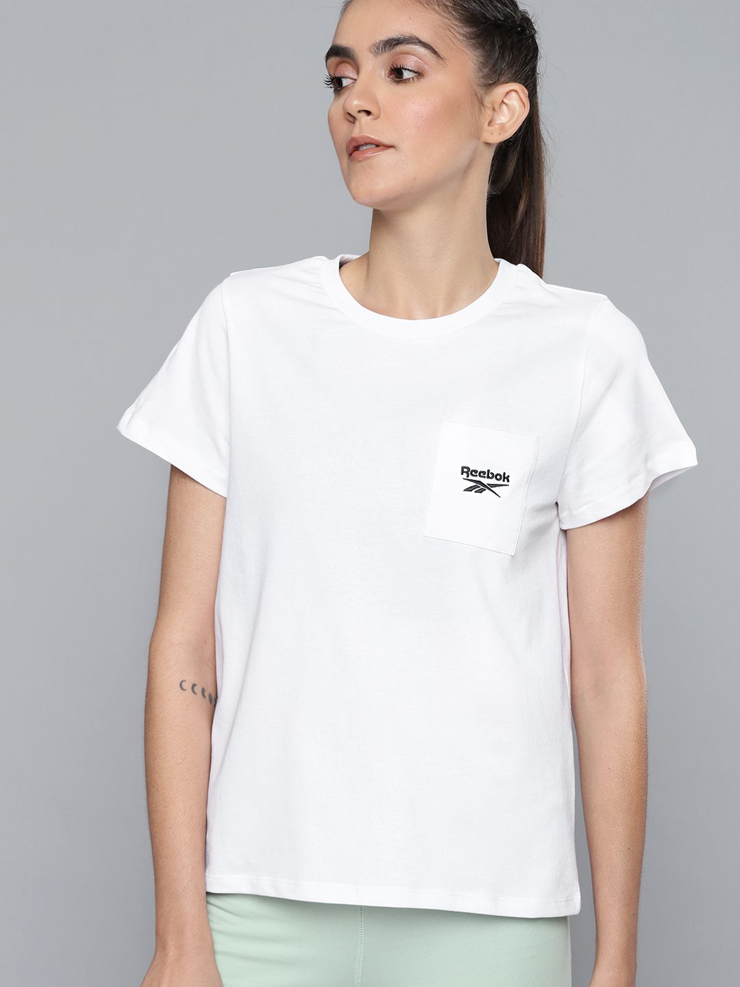 Reebok Women White Brand Logo Printed T-shirt Price in India