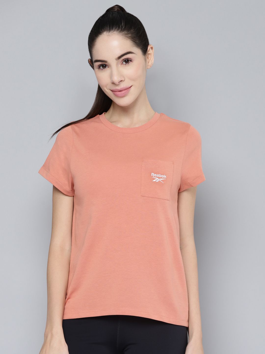 Reebok Women Pink Solid Reebok Identity Training T-shirt Price in India