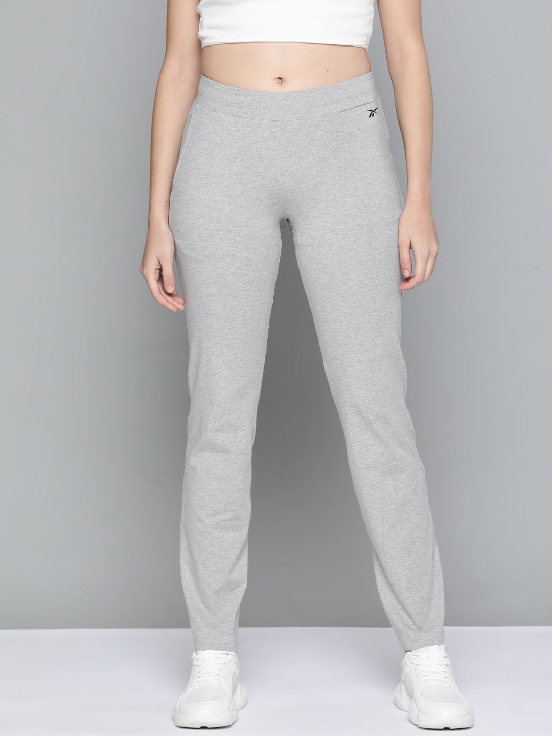 Reebok Women Grey Melange Foundation Solid Training Track Pants Price in India