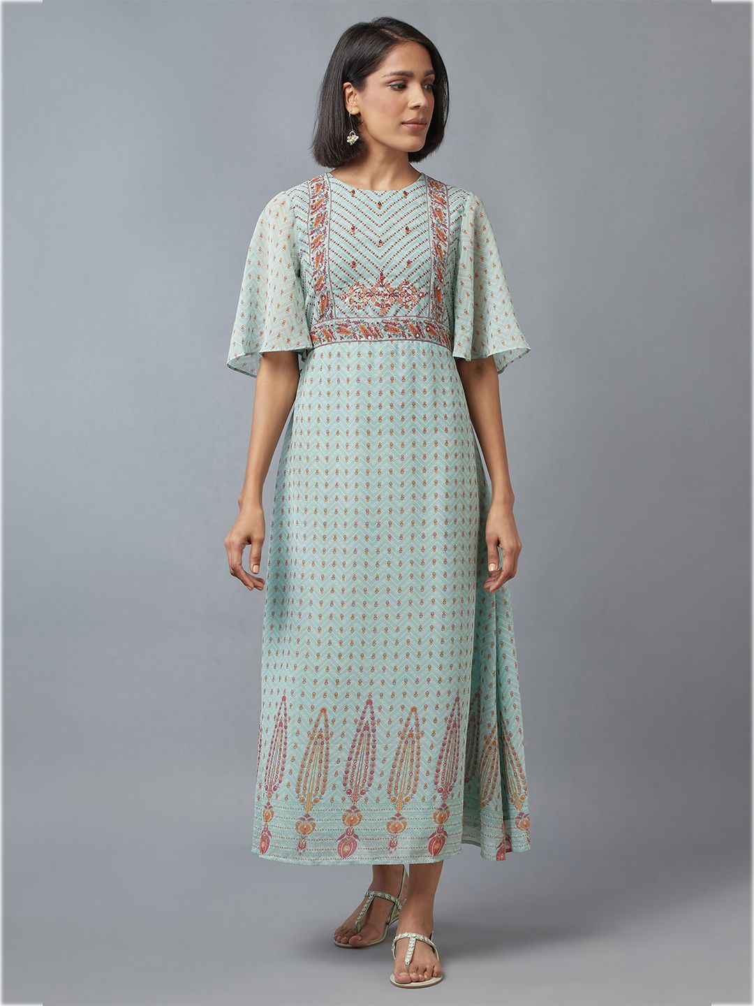W Green Ethnic Maxi Dress Price in India