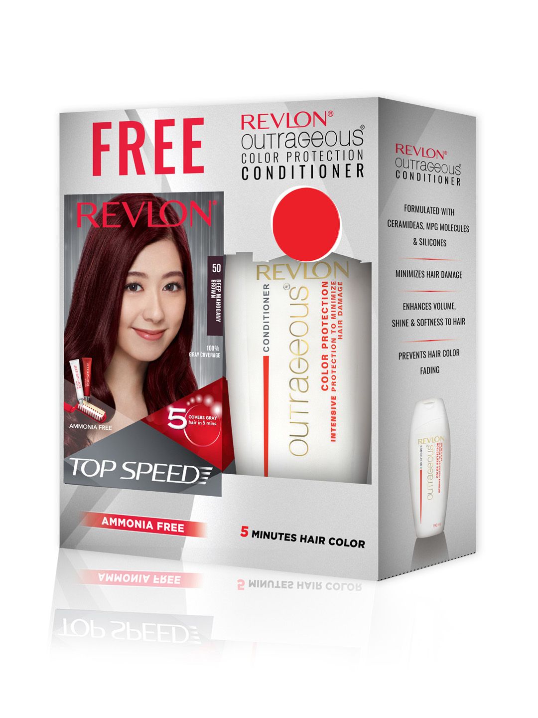 Revlon Set of Top Speed Hair Color - Deep Mahogany Brown 50 & Free Outrageous Conditioner