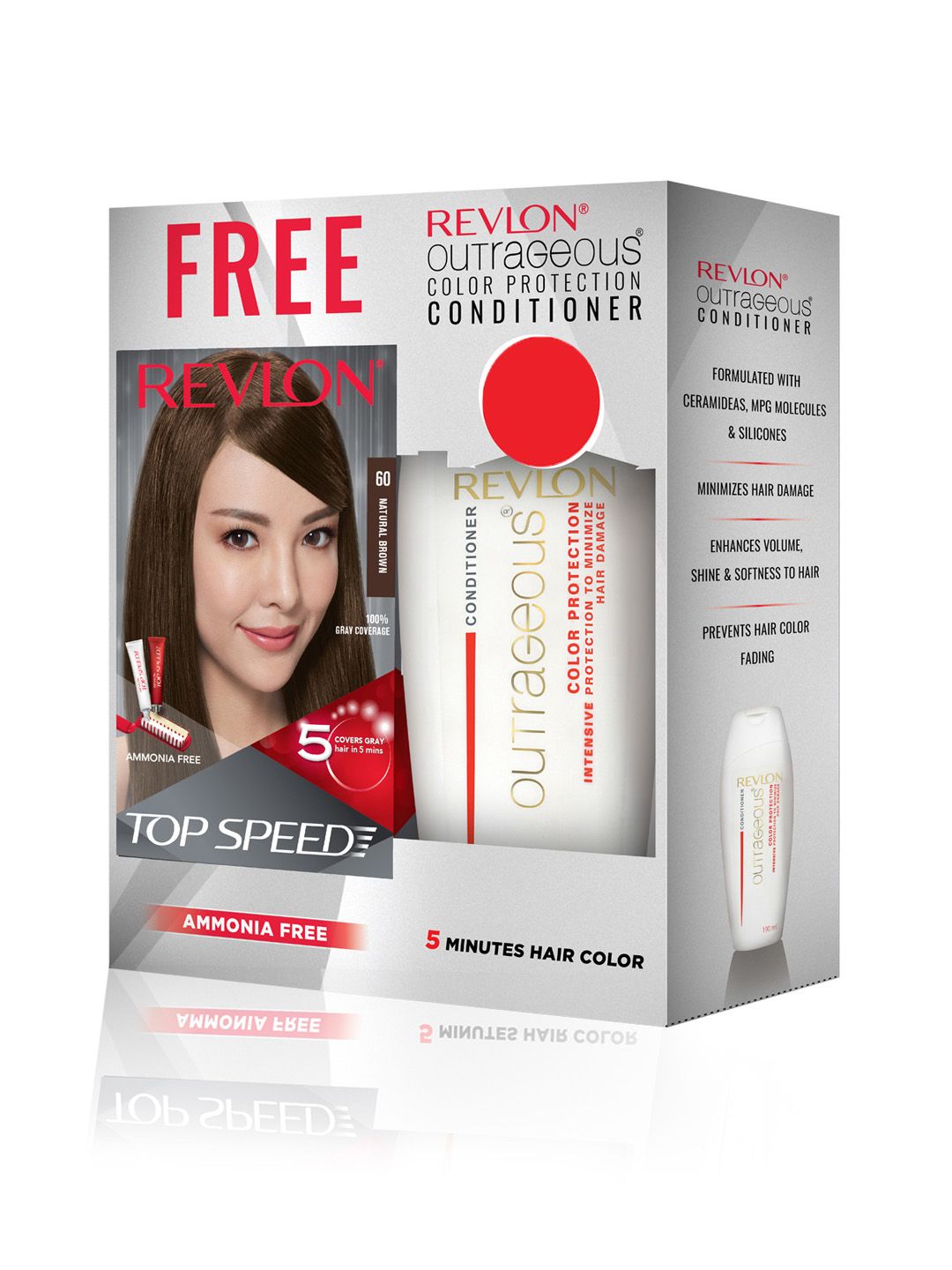 Revlon Set of Top Speed Hair Color - Natural Brown 60 & Free Outrageous Conditioner