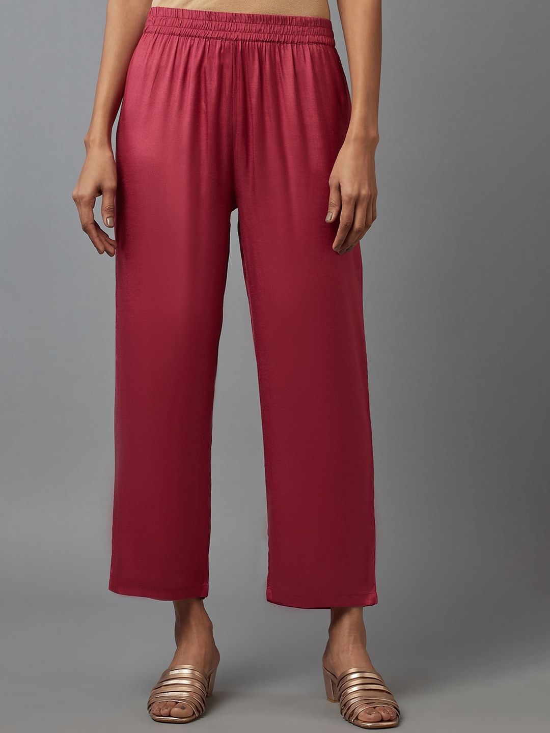WISHFUL Women Red Solid Straight Fit Palazzos Price in India