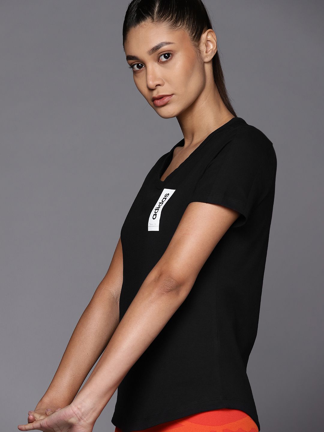 ADIDAS Women Black BB T W Solid Pure Cotton T-shirt Price in India