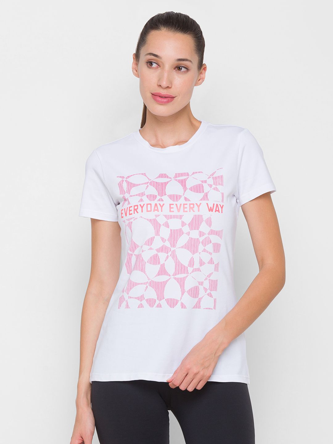 Globus Women White & Pink Typography Printed T-shirt Price in India