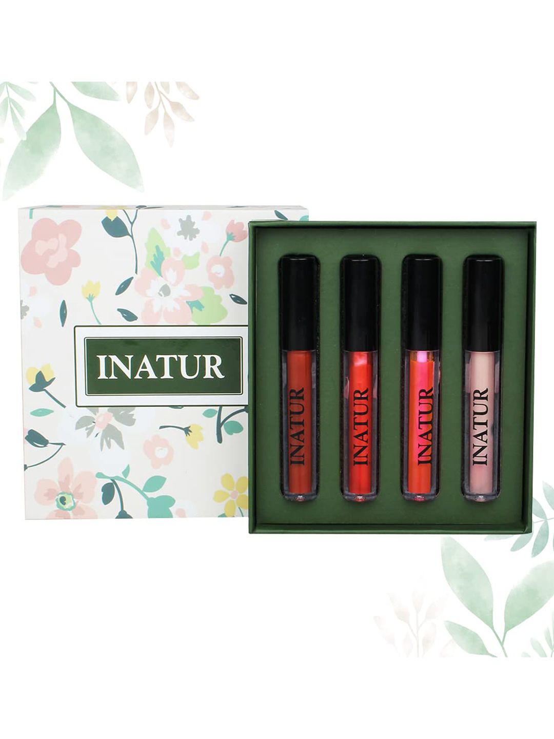 Inatur Set of 4 Lip Gloss - Attitude L4, Glam Pink L5, Cheeky Red L7 & Angelic L2 Price in India