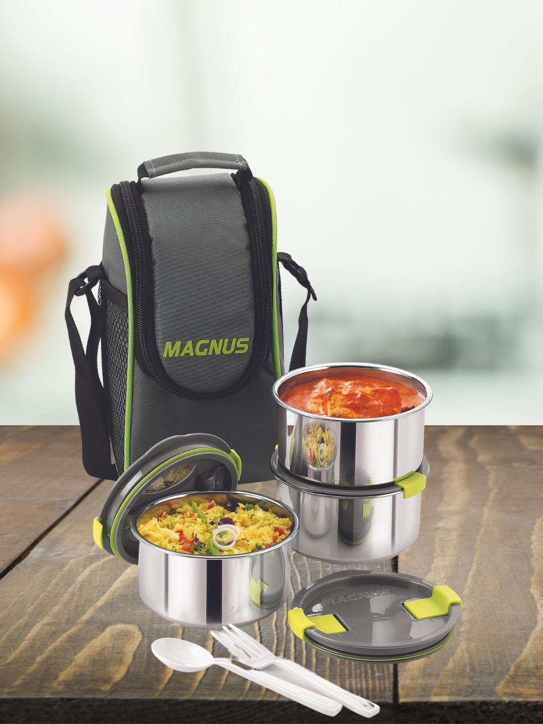 MAGNUS Grey Solid Opal 3 Airtight & Leakproof Stainless Steel Lunch Box 750  ml Price in India