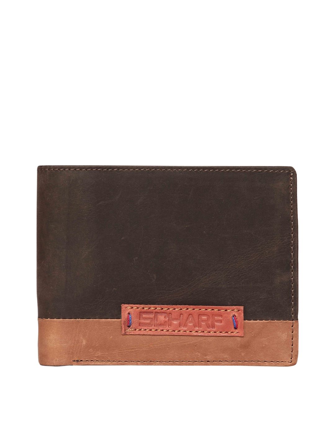 SCHARF Unisex Brown Colourblocked Genuine Leather Wallet Price in India