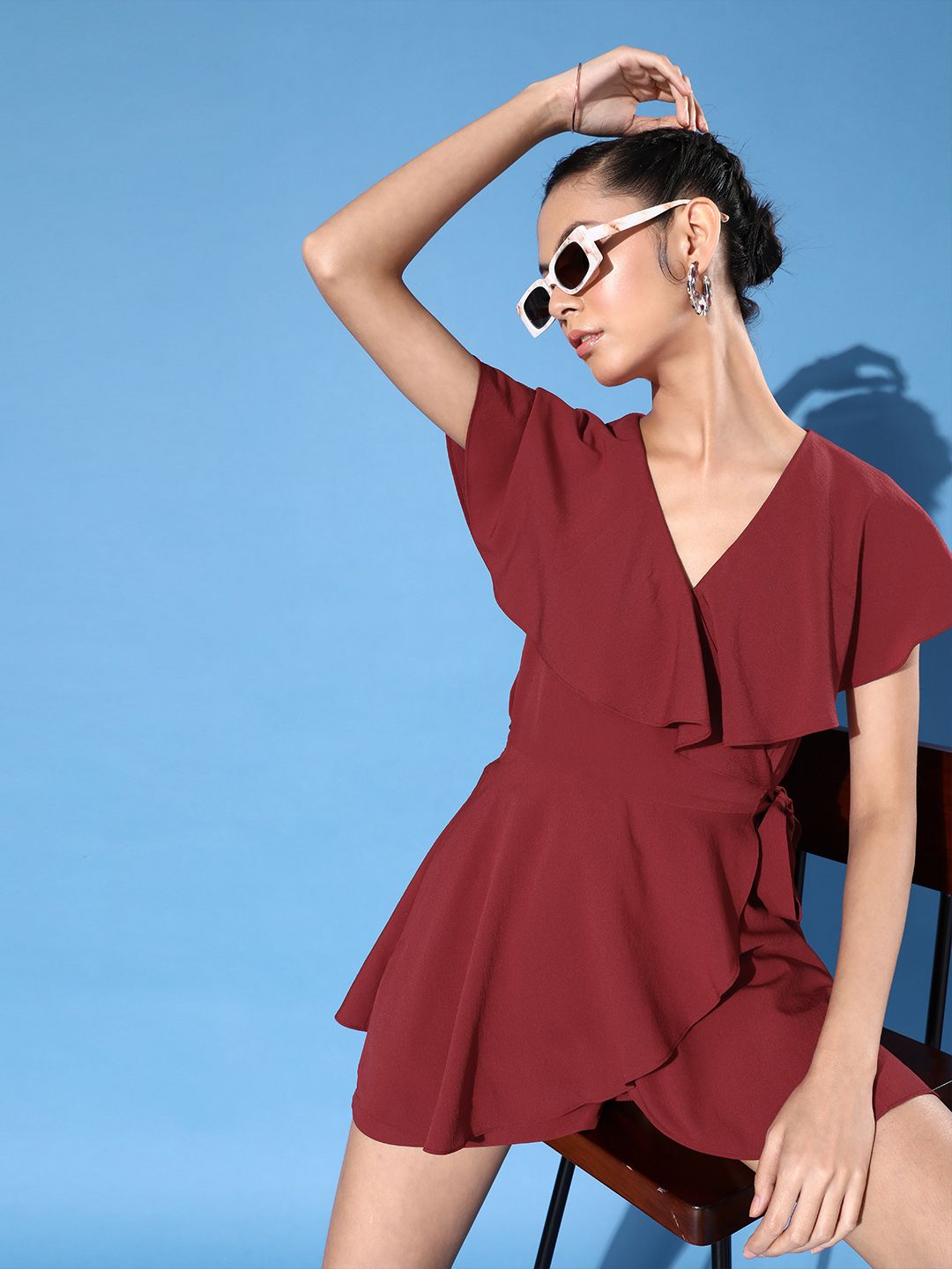 QUIERO Women Charming Maroon Solid Playsuit Price in India