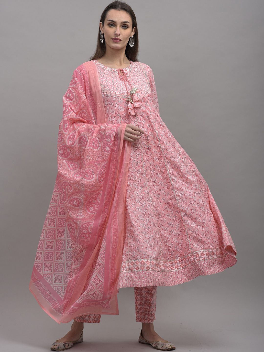 KALINI Women Pink Paisley Printed Pure Cotton Kurta with Trousers & Dupatta Price in India