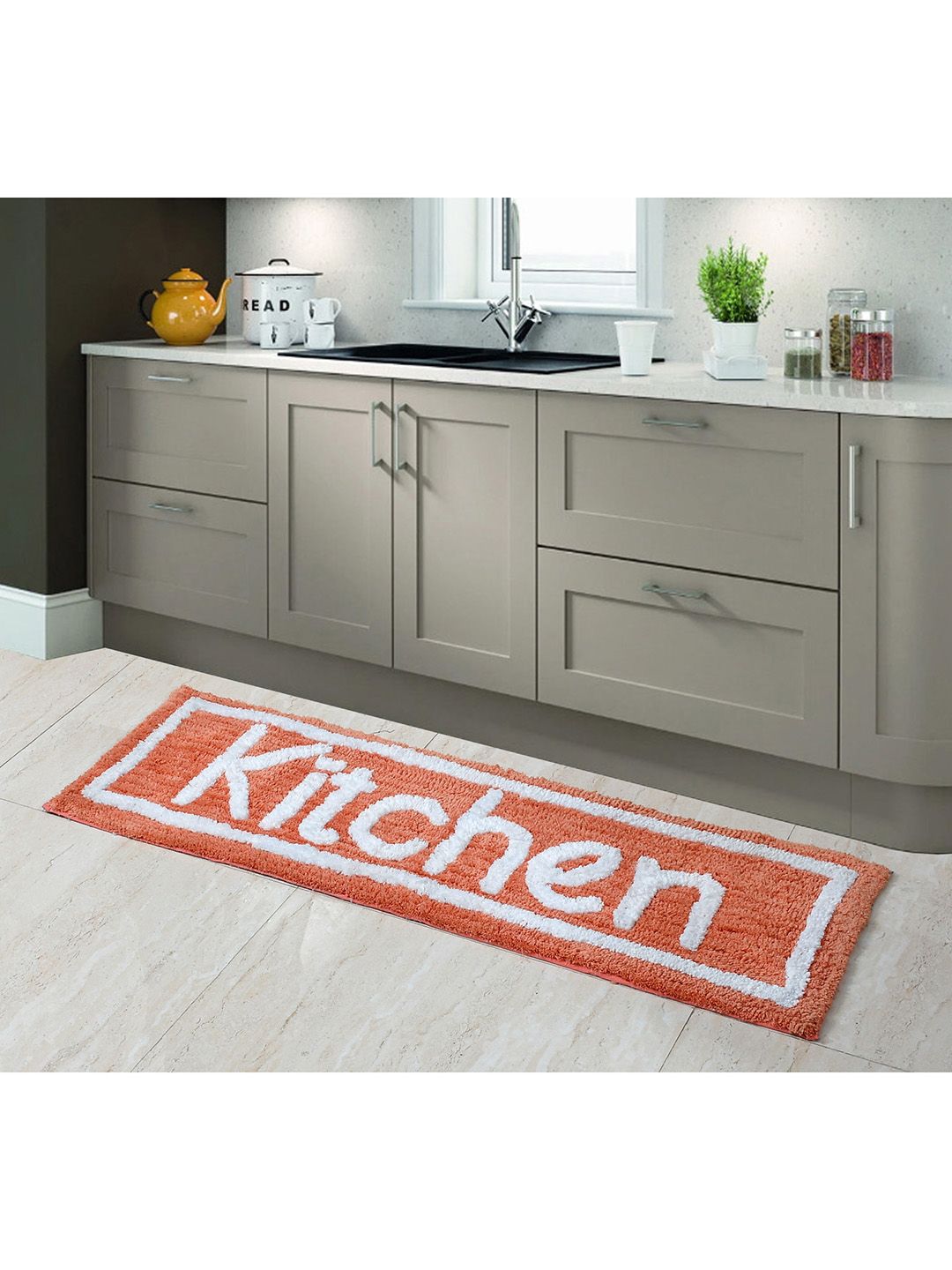 AEROHAVEN Peach Quirky 1850 GSM Anti Slip Kitchen Runner Price in India