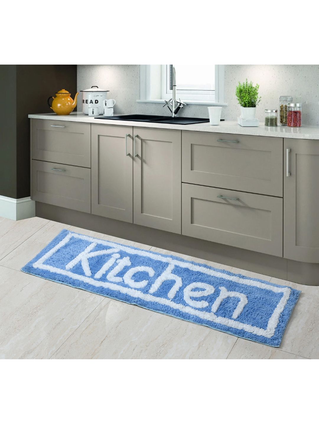 AEROHAVEN Turquoise Blue Quirky Anti Slip Kitchen Runner Price in India
