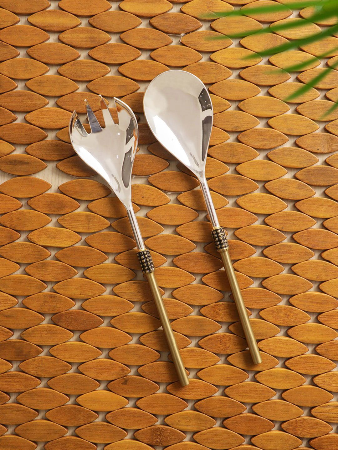 ExclusiveLane Set of 2 Silver-Toned Stainless Steel & Brass Spatula Price in India