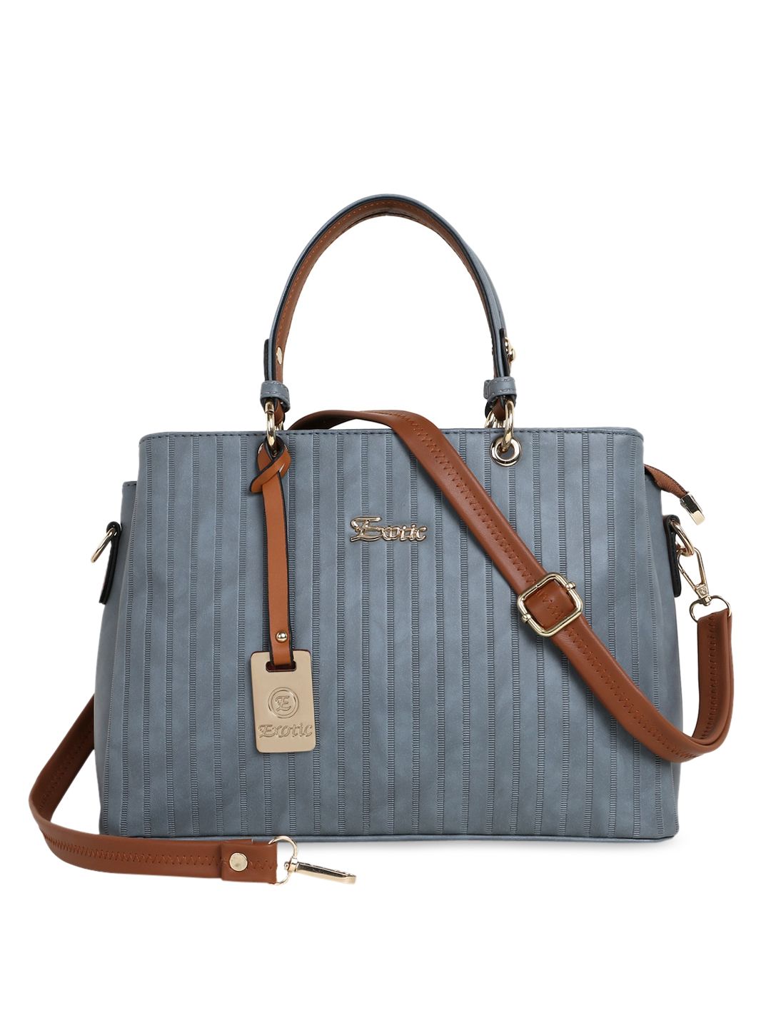 Exotic Grey Self-Striped PU Structured Handheld Bag Price in India