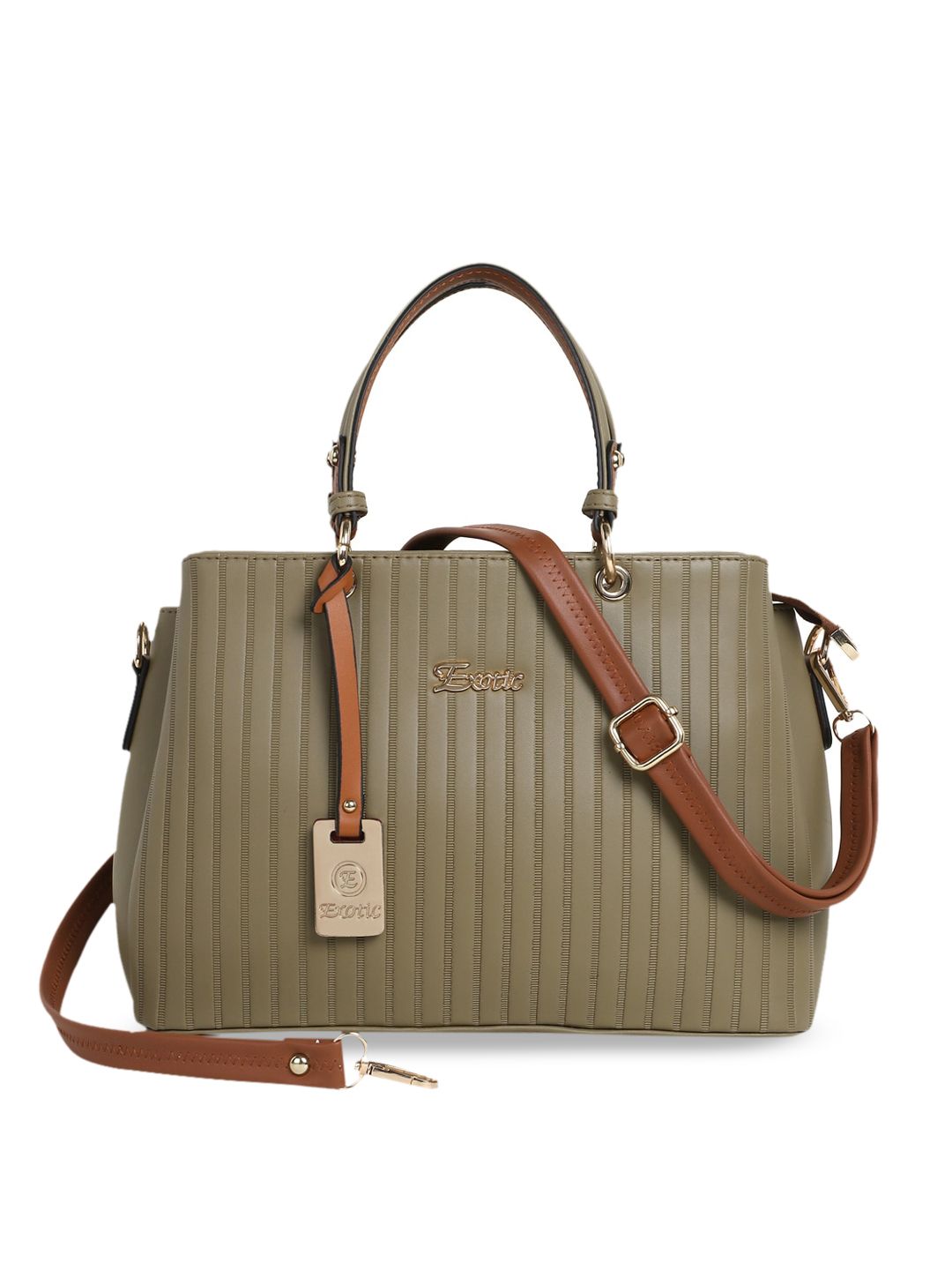 Exotic Olive Green Striped PU Structured Handheld Bag Price in India