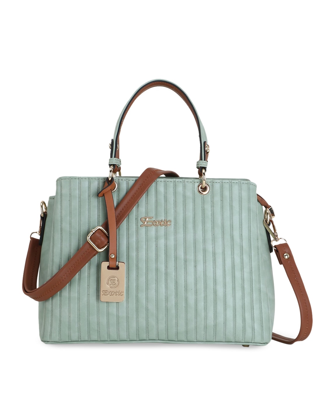 Exotic Green Striped PU Structured Quilted Handheld Bag Price in India
