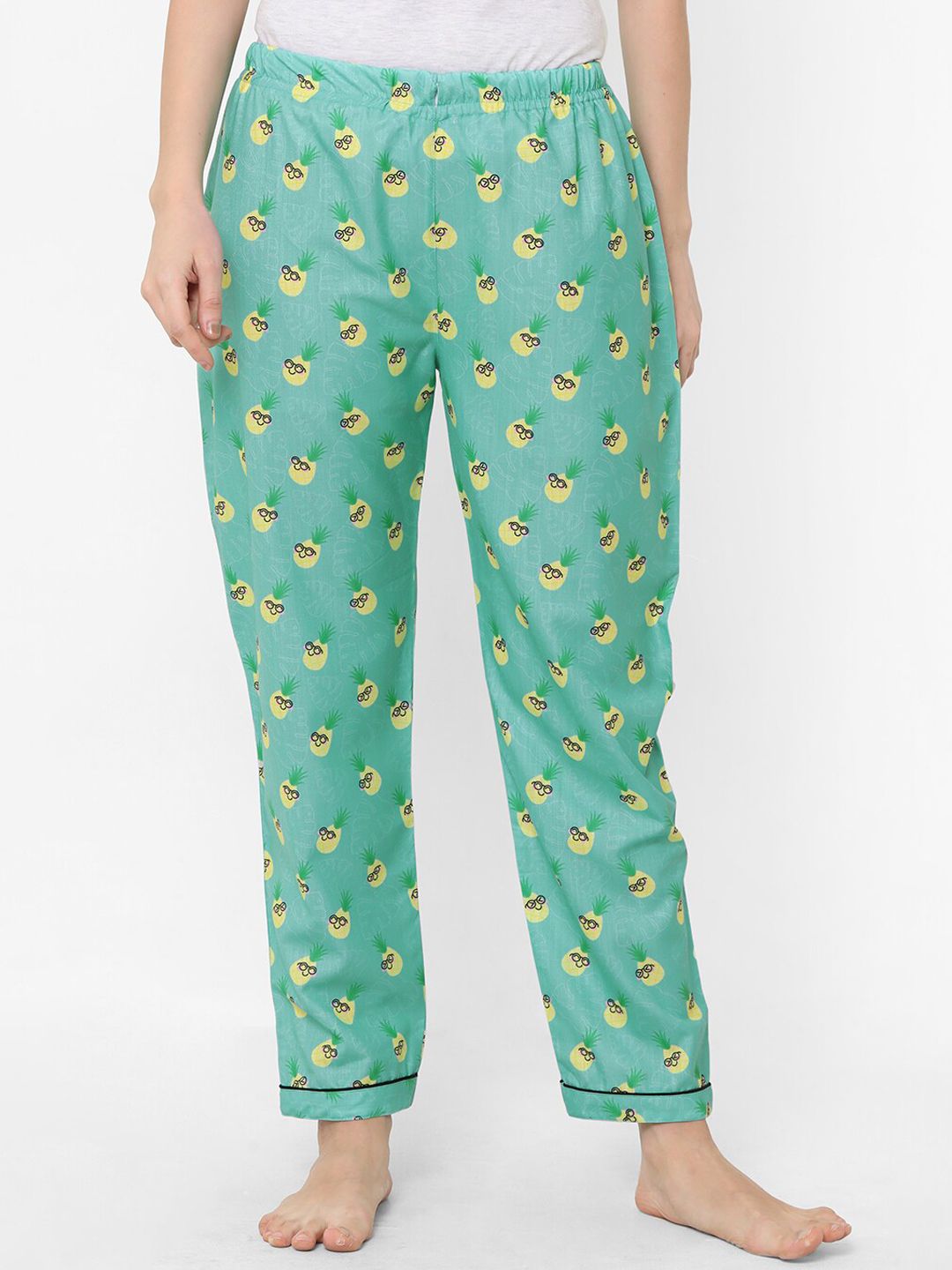 FashionRack Women Green Printed Mid-Rise Cotton Lounge Pants Price in India