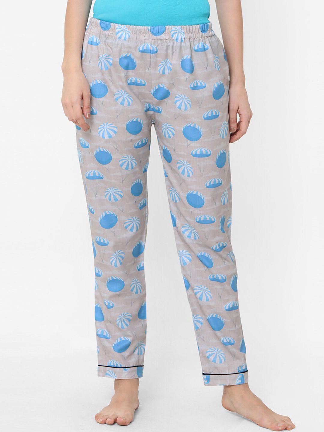 FashionRack Women Cream-Coloured & Blue Cotton Printed Pyjamas Price in India