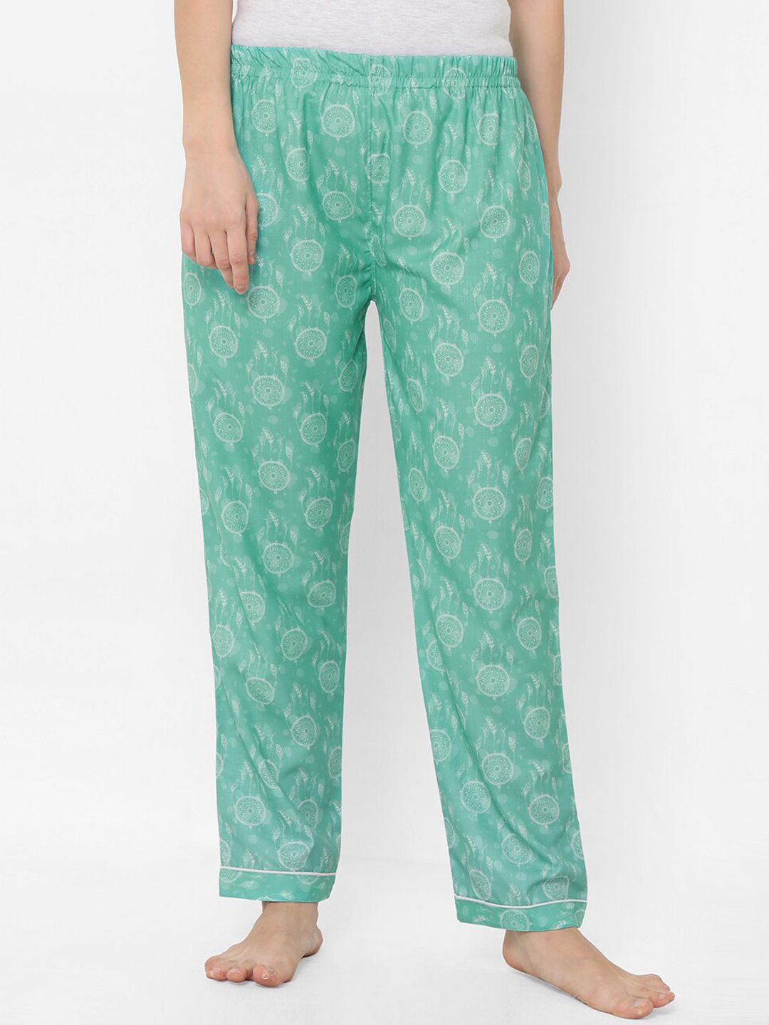 FashionRack Women Green Printed Cotton Lounge Pants Price in India