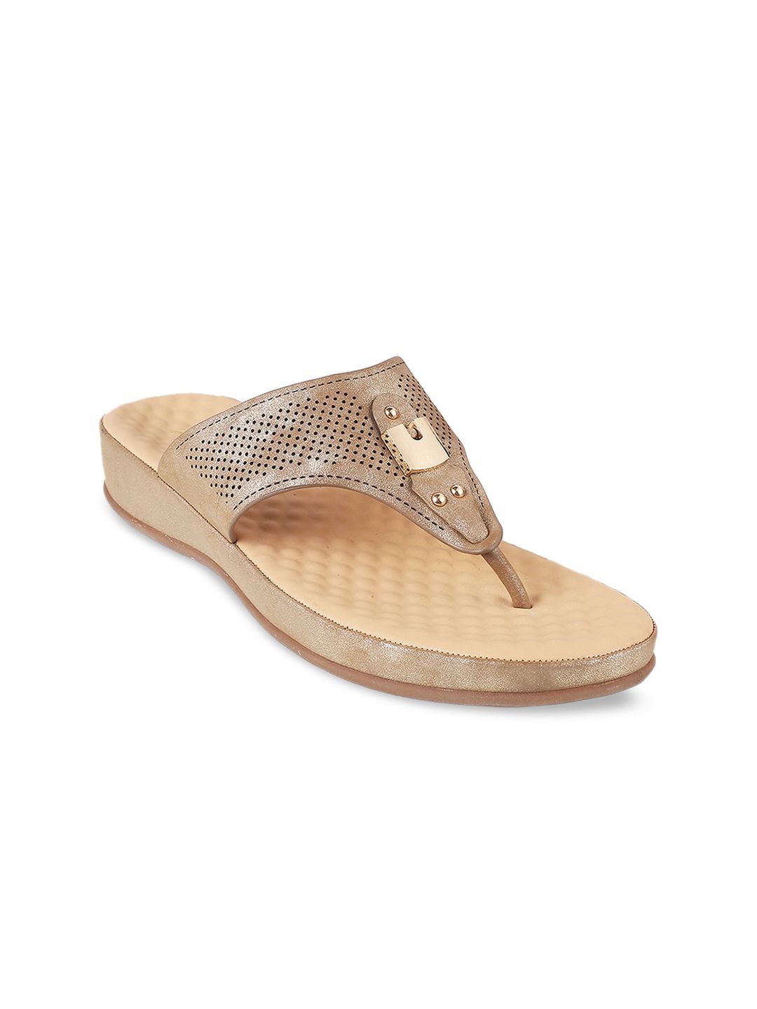 Mochi Gold-Toned Comfort Sandals with Laser Cuts