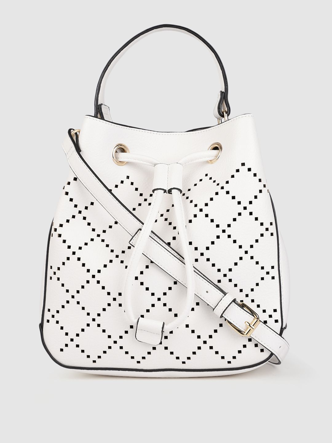 Accessorize White Textured Handheld Bag with Cut Work Price in India