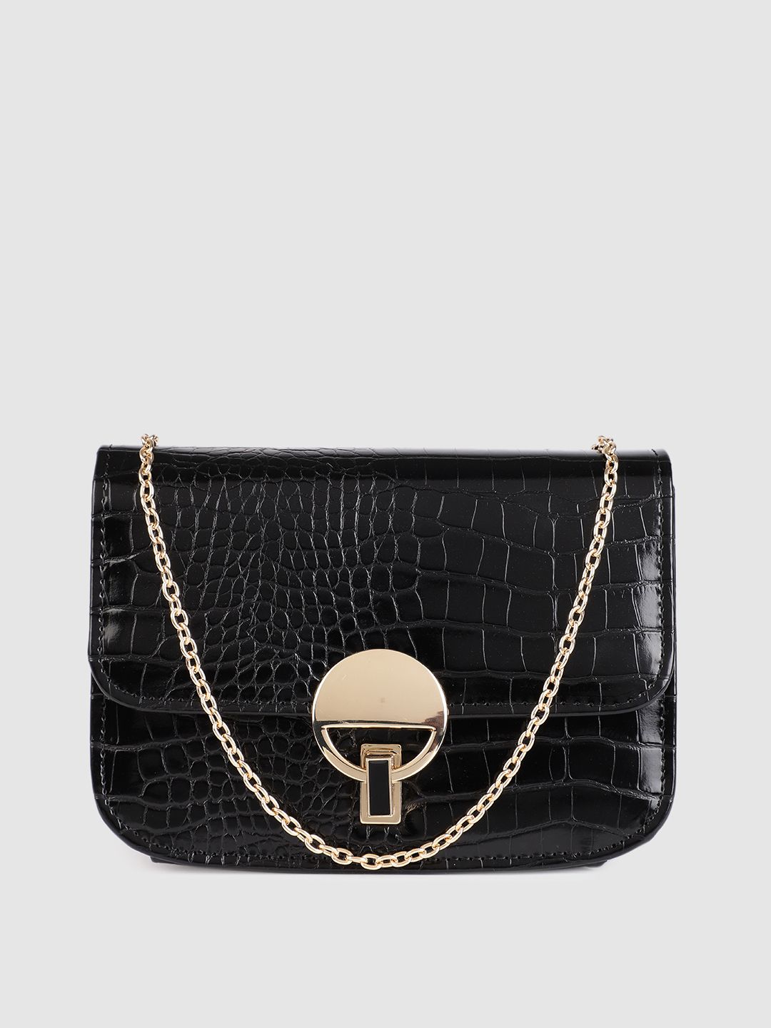 Accessorize Black Textured PU Structured Sling Bag Price in India