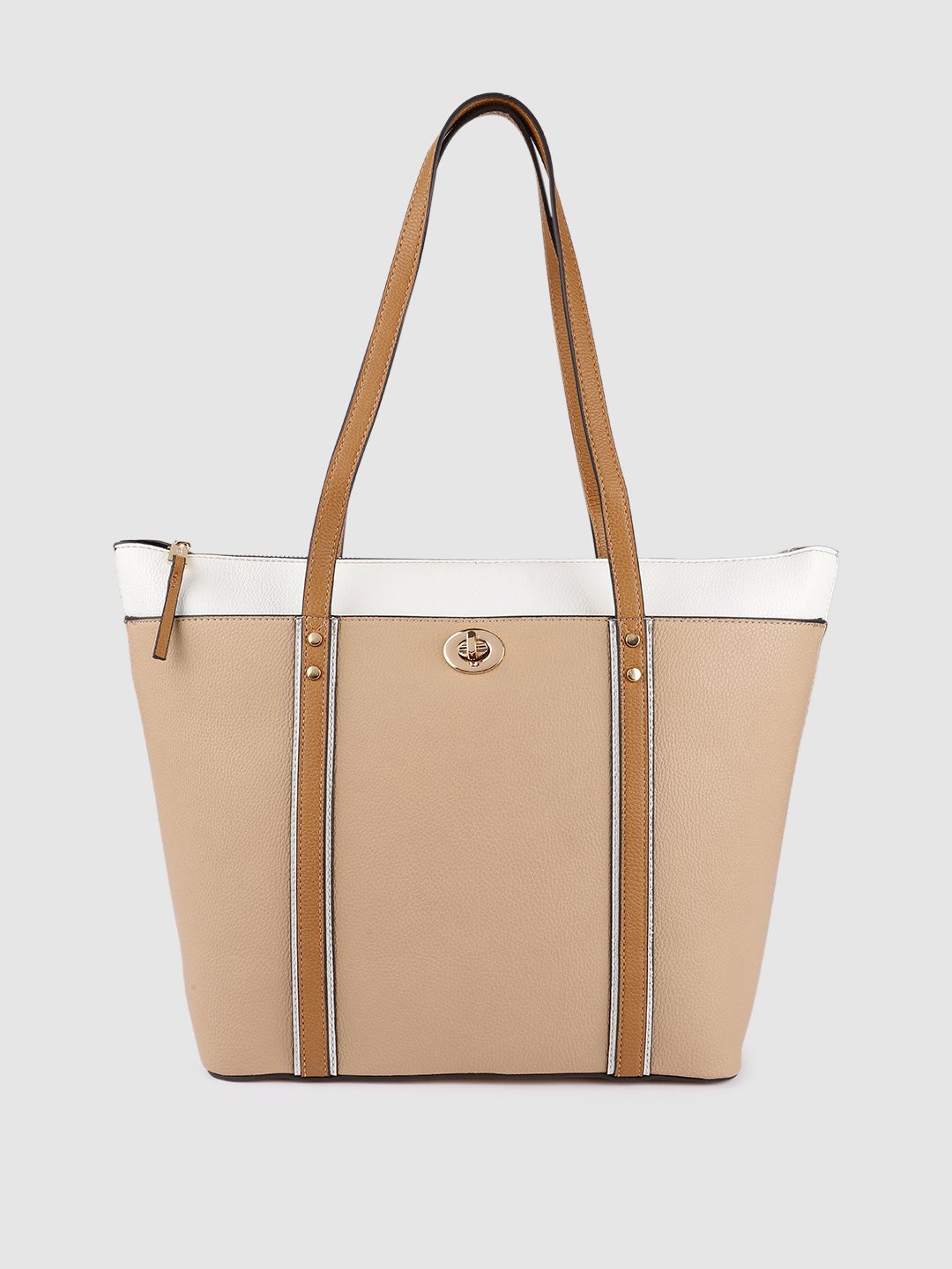 Accessorize Cream-Coloured PU Structured Tote Bag Price in India