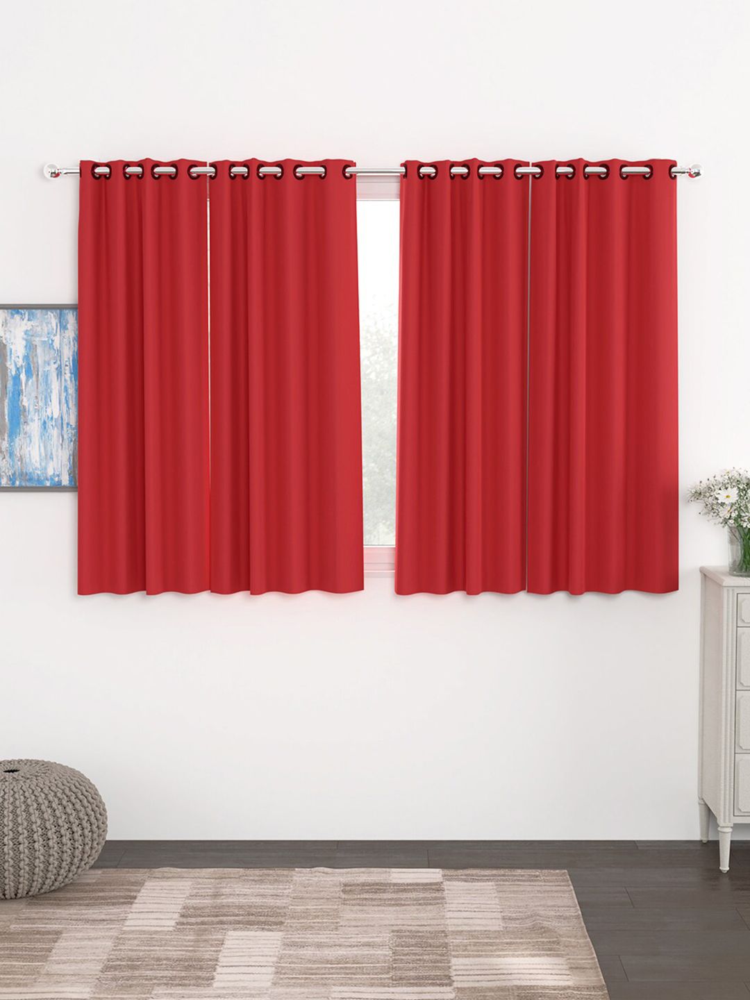 Story@home Red Set of 4 Black Out Window Curtain Price in India