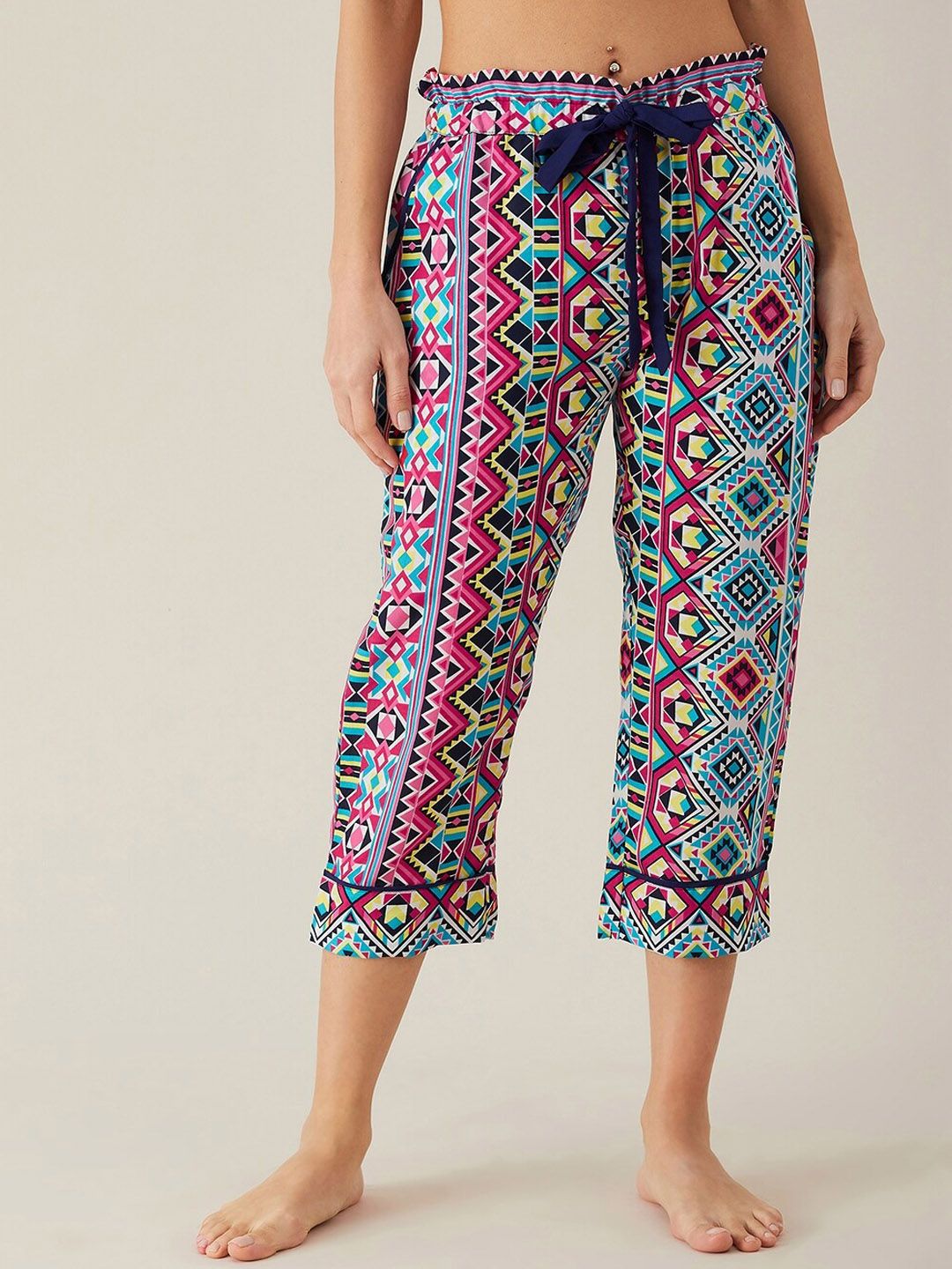 The Kaftan Company Women Pink & Blue Printed Lounge Pants Price in India